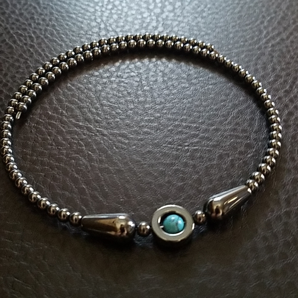Sterling Silver Bead Necklace with Turquoise Accent